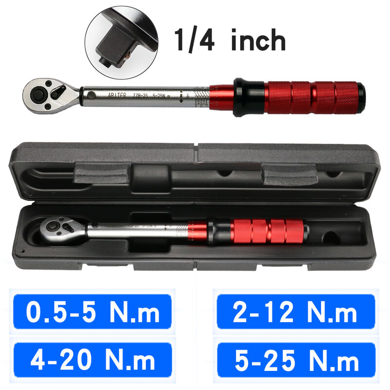 1/4'' Square Drive Torque Wrench Set 0.5-25N.m for Bike Bicycle Repair with 33PC screwdriver bit
