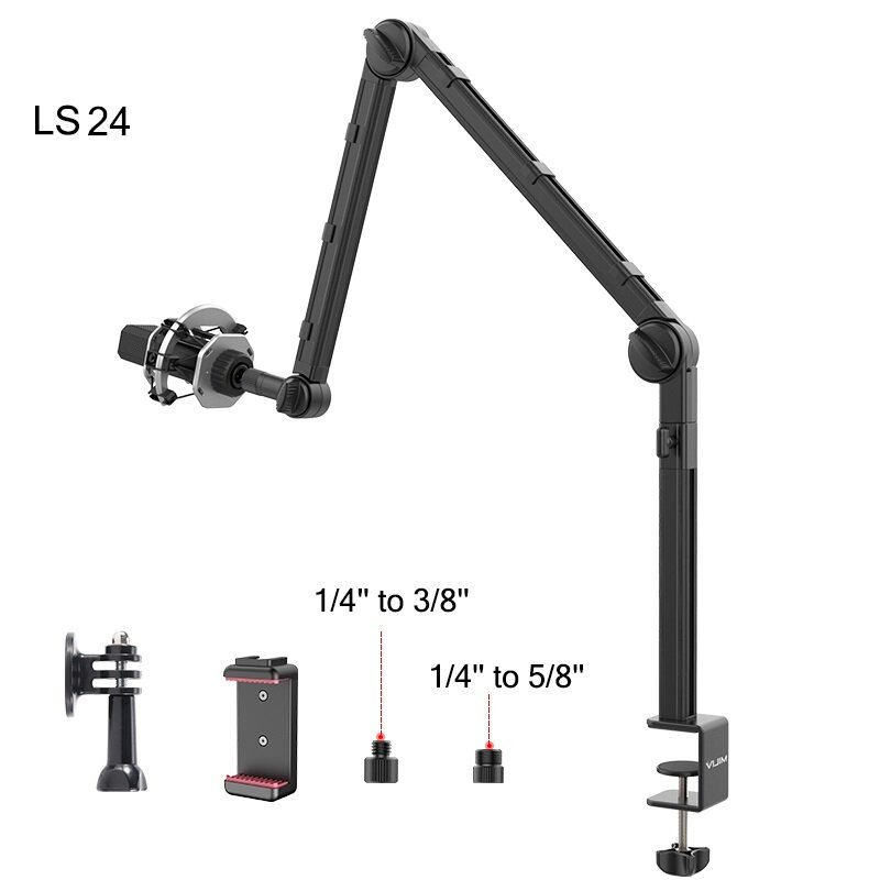 New LS24 Desktop Microphone Stand 360° Adjustable Suspension Boom Mic Arm With 1/4 Screw Photography Studio Supplies