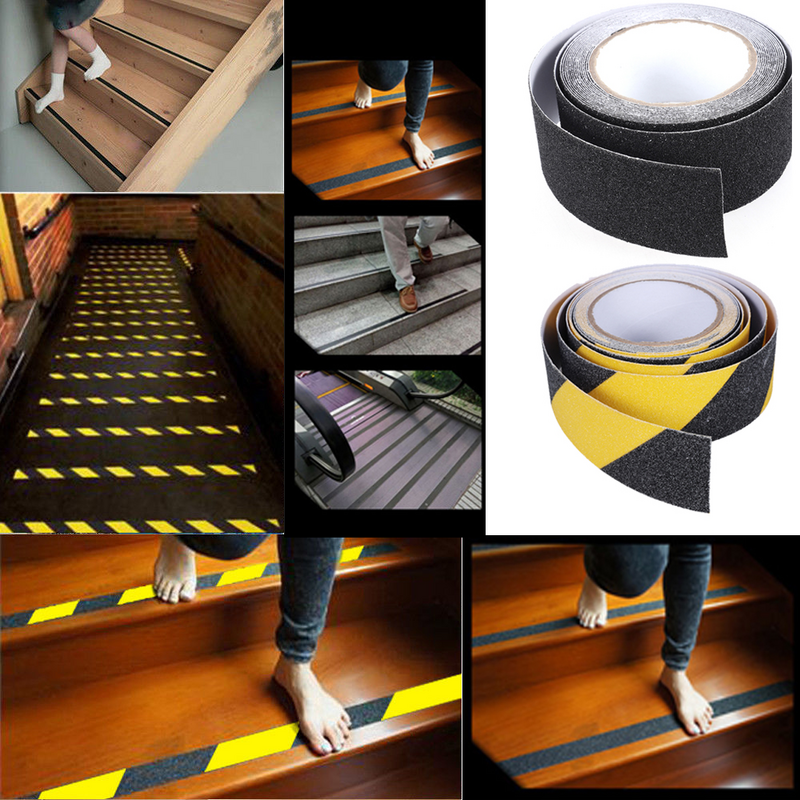 Black and Yellow Anti-Slip Safety Tape High Traction Safe Abrasive Grit Grip 2 inches by 164ft for Indoor and Outdoor