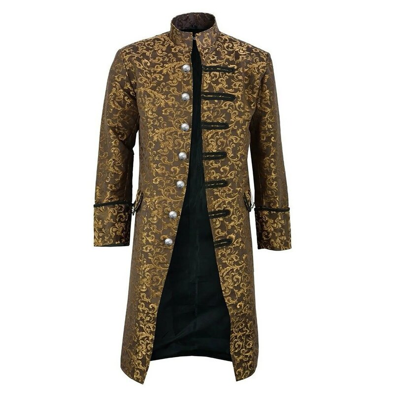 Halloween Outfit Men Button Fashion Steampunk Vintage Tailcoat Jacket Gothic Frock Cosplay Costume Coat Sobretudo Masculino
