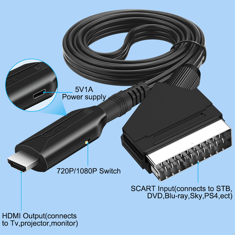 1080P SCART zu HDMI Video Audio Converter Adapter Kabel Stecker auf Stecker SCART Eingang zu HDMI Ausgang für HDTV sky Box STB Stecker Spielen