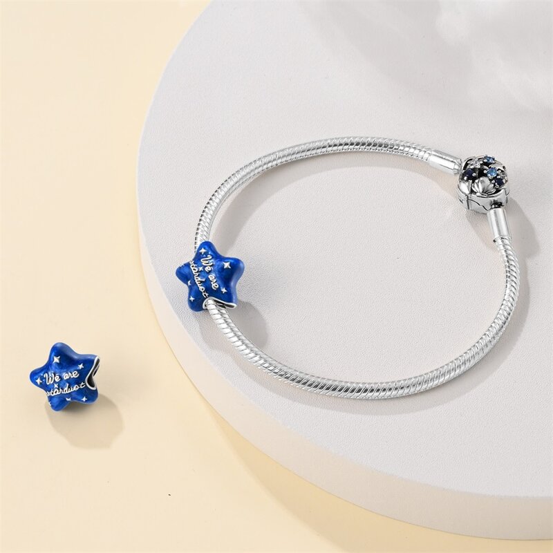 Actual 925 Sterling Silver Blue Galaxy Charm Fit Pandora Bracelet Women's Astronomy Enthusiasts Daily Jewelry Accessories
