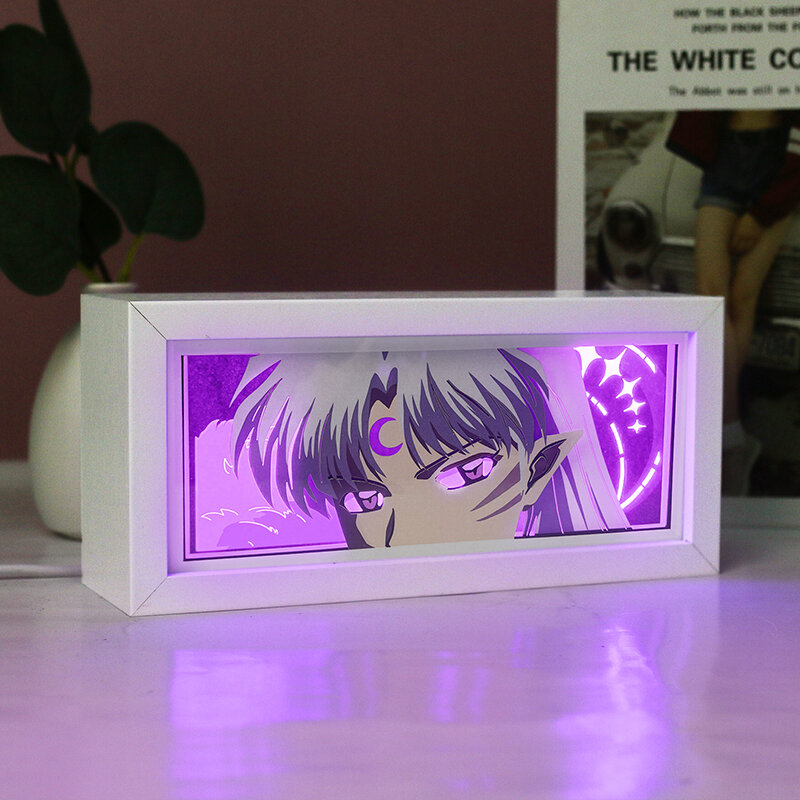 Anime podświetlana tablica dzieci lampka nocna 3D Anime oczy warstwowa wycinanka Shadow Box Mdf rama Led światła lampa stołowa Kid Brithday prezent