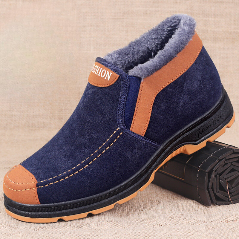 Zapatos de algodón para hombre, botas de nieve gruesas de felpa, zapatos cómodos y cálidos para caminar, invierno, 2023
