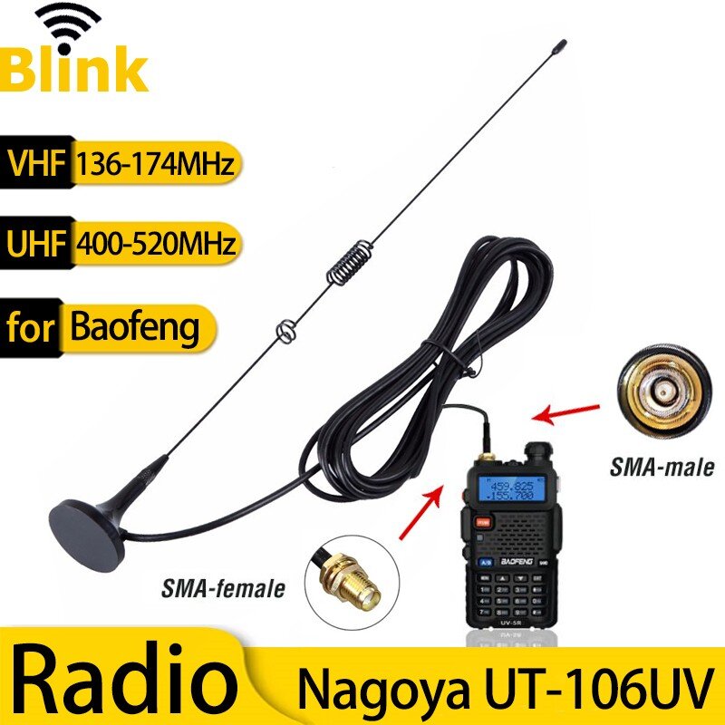 Nagoya-UT-106UV Car Ham Radio, Antena Magnética, VHF, UHF, Dual Band SMA-Feminino para Baofeng BF-888S, UV-5R, 9R, 10R, 82 Walkie Talkie