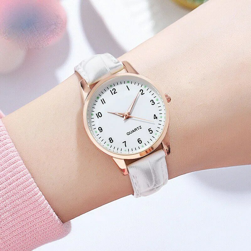 Moda skórzany zegarek damski Casual podświetlany zegarek kwarcowy prosty College mały świeży zegarek damski dla kobiet zegar Reloj Mujer