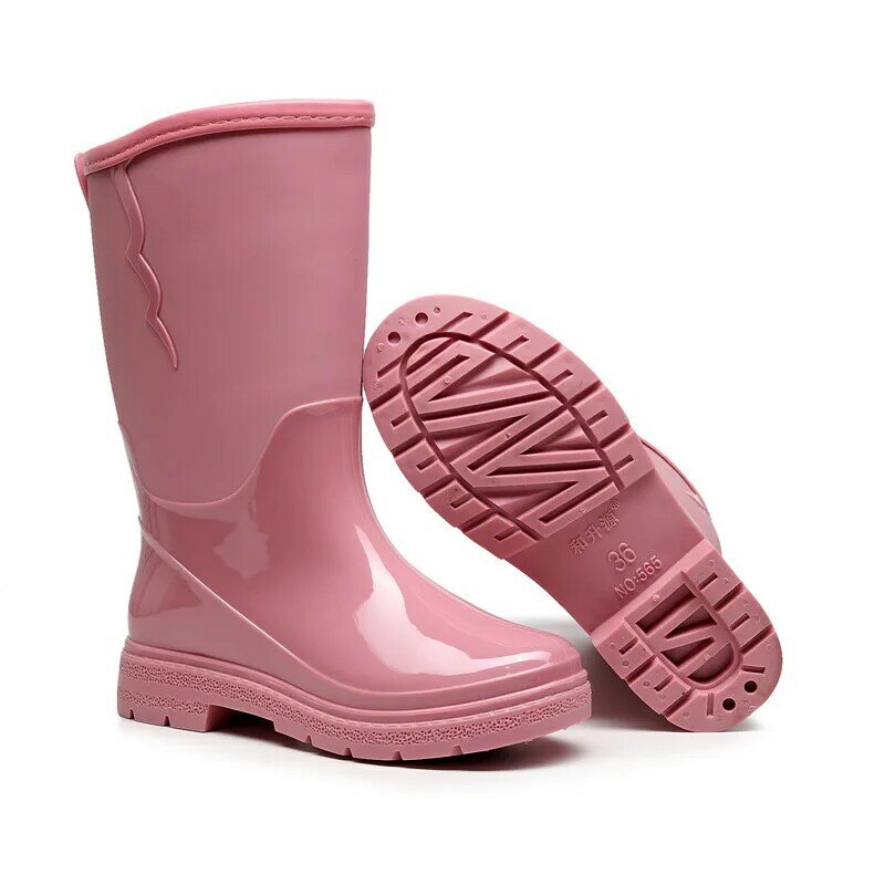 Women Rainboots Fashion Casual Non-slip Work Shoes Outside Waterproof Mid-calf High Boots Removable Warm Plush Boots Four Season