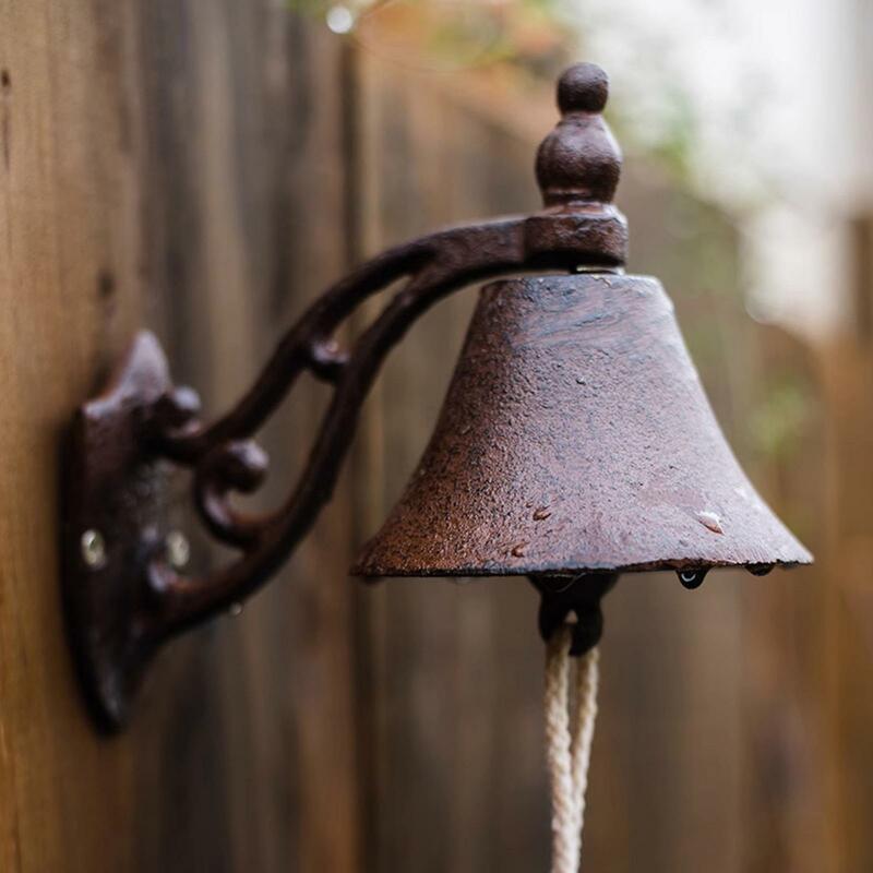 Campana colgante de hierro fundido para puerta de entrada, timbres decorativos de montaje en pared para patio, casa y porche