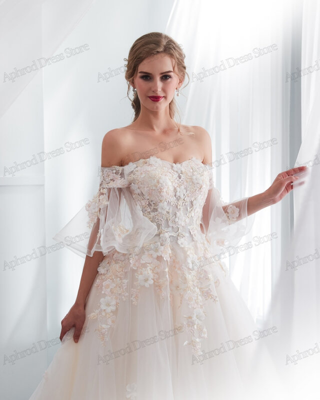 Gaun pernikahan klasik, gaun pengantin Vintage, gaun bahu terbuka, leher perahu, untuk pesta Formal, gaun elegan untuk pengantin 2024