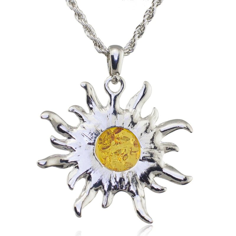 Fashion Hot Baltic Simulated Honey Sun Lucky Flossy Pendant Necklace Jewelry L00301