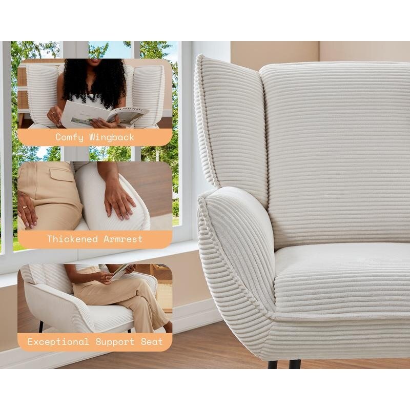 Accent Chair, Wingback Chair- Upholstered Living Room Chair