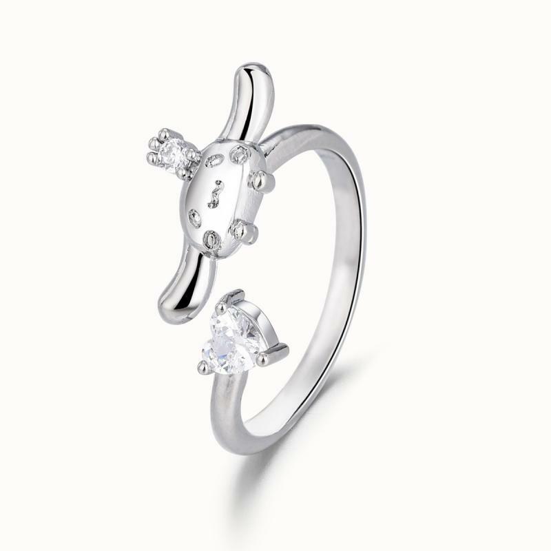 Cincin kartun Kawali Sanrio Cinnamoroll baru berlian bertatahkan cincin terbuka Perhiasan dapat diatur mainan lucu mode hadiah ulang tahun untuk anak perempuan