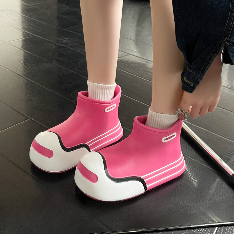 Botas de lluvia impermeables con plataforma EVA para mujer, zapatos de goma impermeables para exteriores, combinación de colores, 2024