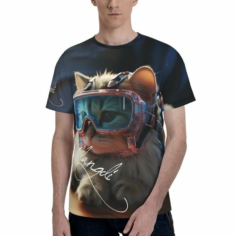Heren 3d Dier Kat Patroon Gedrukt T-Shirt Casual Modieus Straat Oversized Top Met Korte Mouwen, Cool Ademende Kleding Y 2K
