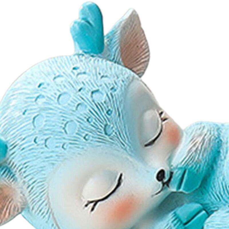 Escultura Cartoon Sleeping Deer, Artesanato para quarto, Estátua Delicada