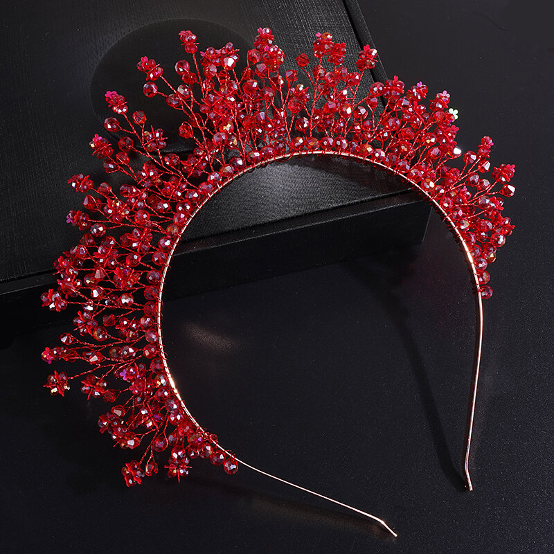 Moda de cristal vermelho nupcial coroa casamento acessórios para o cabelo woemn headdress festa jóias noiva tiara nupcial headwear