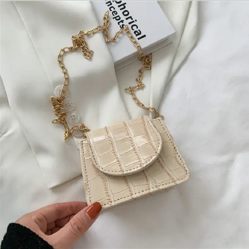 Mini Small Shoulder Bag Women's Fashion Stone Grain Handbags Summer Retro Chain Hasp Small Square Bag PU Leather Trend Designer