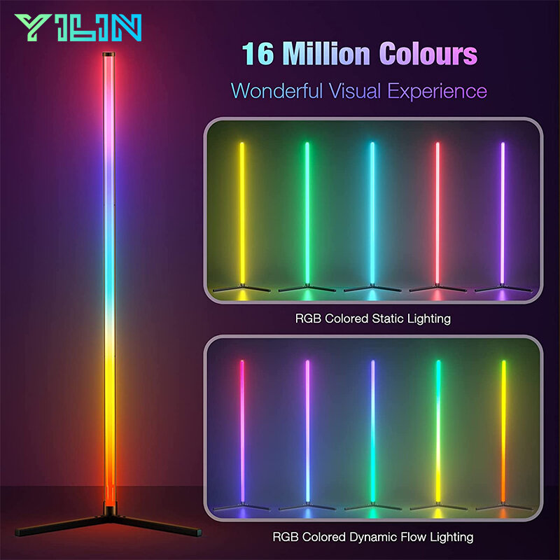 مصباح أرضي ليد ذكي بألوان RGB مع جهاز تحكم عن بعد ، ضوء مزاجي قائم ، 16 مليون لون متغير ، تطبيق وجهاز تحكم عن بعد ، لون الأحلام ، 59 بوصة
