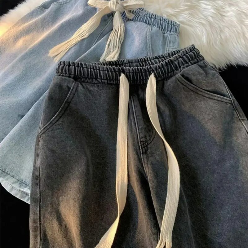 سراويل جينز للرجال بخصر مرن مع جيوب ، سراويل سريعة الجفاف ، برباط ، كاجوال ، شاطئ صيفي