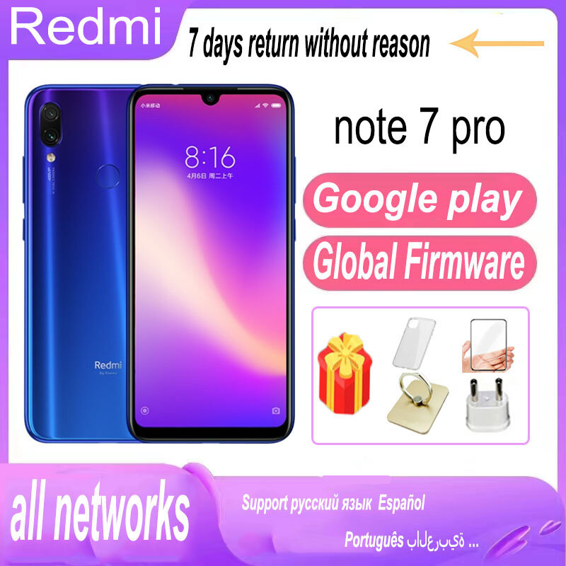 هاتف ذكي Xiaomi-Redmi Note 7 Pro ، برنامج ثابت عالمي ، 6G ، المملكة المتحدة ، رسالة ، محول مجاني ، الاتحاد الأوروبي ، المملكة المتحدة ، المملكة المتحدة ، الاتحاد الأوروبي