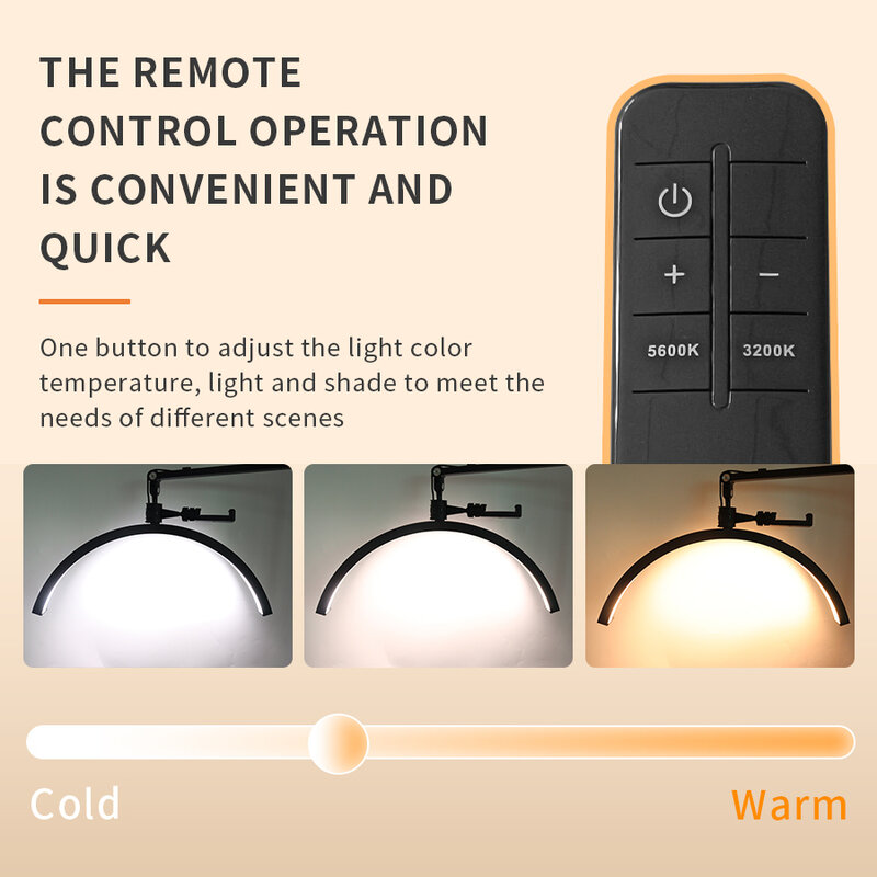 뷰티 스킨 케어 눈썹용 익스텐션 링 램프, 문신 미용사 LED 반달 속눈썹 라이트, 전화 클립 포함, 20 인치