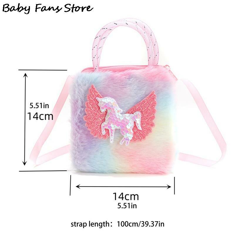 Meninas Furry Fur Handbags Princesa Shoulder Purse Unicorn Crossbody Bags Inverno Plush Phone Bag Crianças Crianças Mini Pouch Cluthes