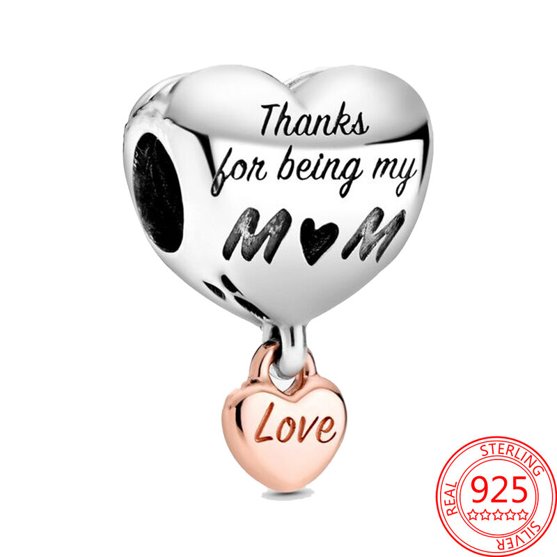 Romántico abalorio de plata de ley S925 con forma de corazón, para familia, mamá, papá, esposa, hermana, amiga, compatible con pulsera Pandora, regalo de joyería