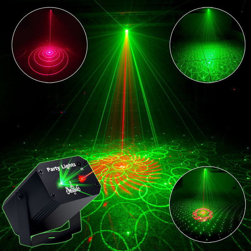 Лазерный проектор для диджея, модель 32, красный зеленый стробоскоп, Волшебный шар, звуковая активация