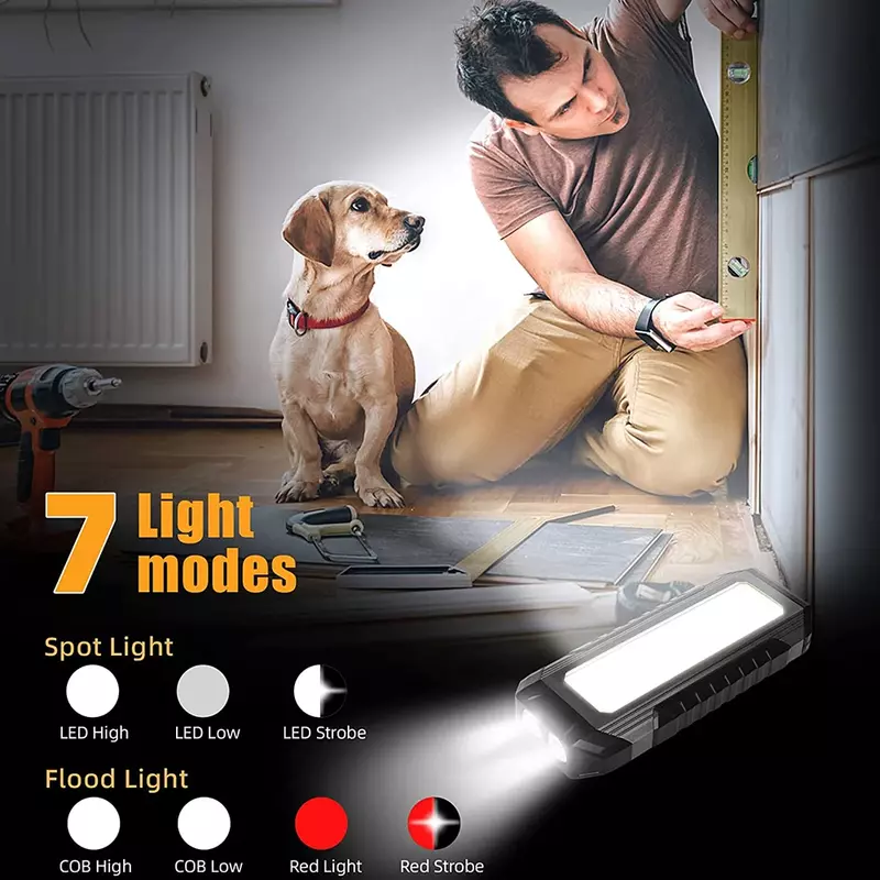 Lampu kerja LED isi ulang 1200LM, lampu magnetik LED portabel dengan 7 mode cahaya 4000mAh senter terang untuk perbaikan mobil dan rumah