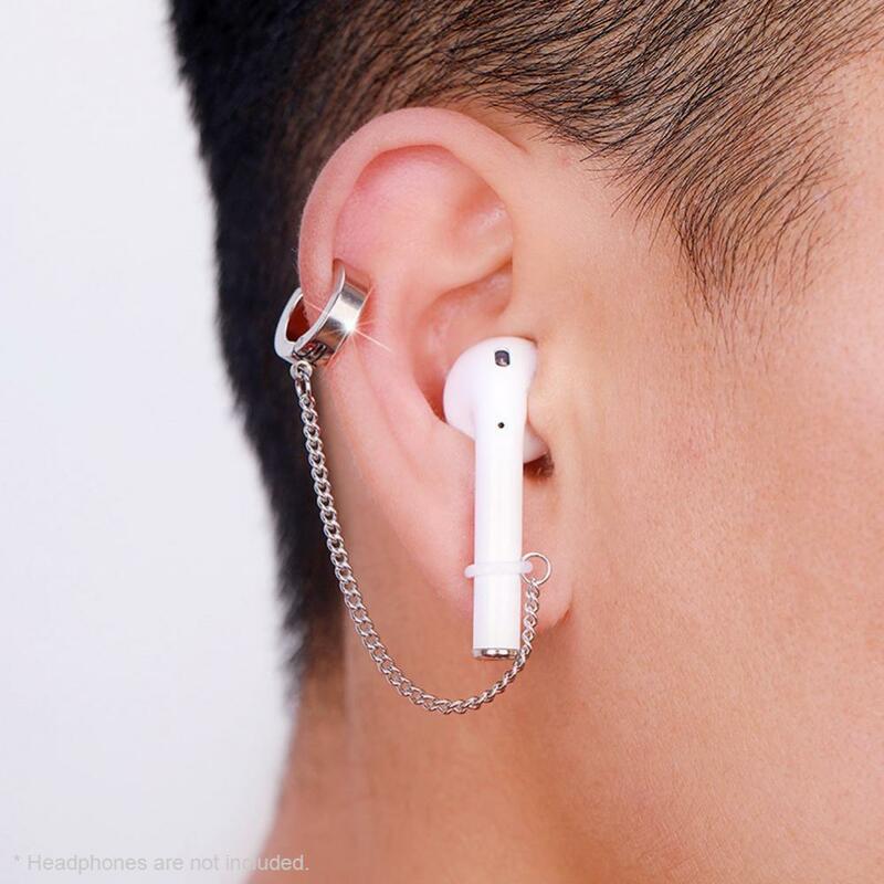 Anti-Lost Ear Clip Chains, fone de ouvido sem fio, aço titânio, brincos de proteção para AirPods, fones de ouvido jóias