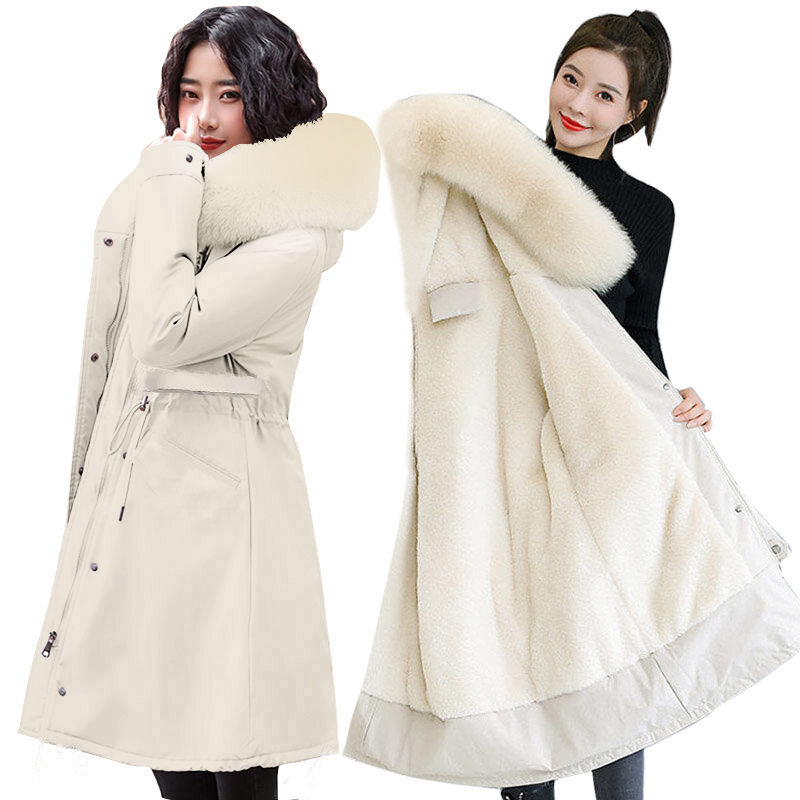 Jaket hangat wanita, Luaran Parka bertudung ukuran besar 5XL musim dingin kerah bulu