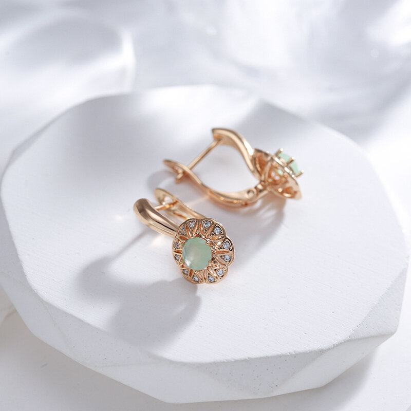 SYOUJYO See Grün Natürliche Zirkon Ohrringe Für Frauen 585 Rose Gold Farbe Hochzeit Schmuck Klassische Trendy Englisch Ohrring