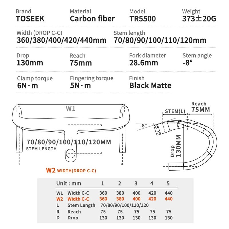 TOSEEK TR5500 Setang Sepeda Jalan Raya Kabel Dalam Penuh T800 Setang Terintegrasi Karbon Di2 dengan Penyangga Komputer Sepeda