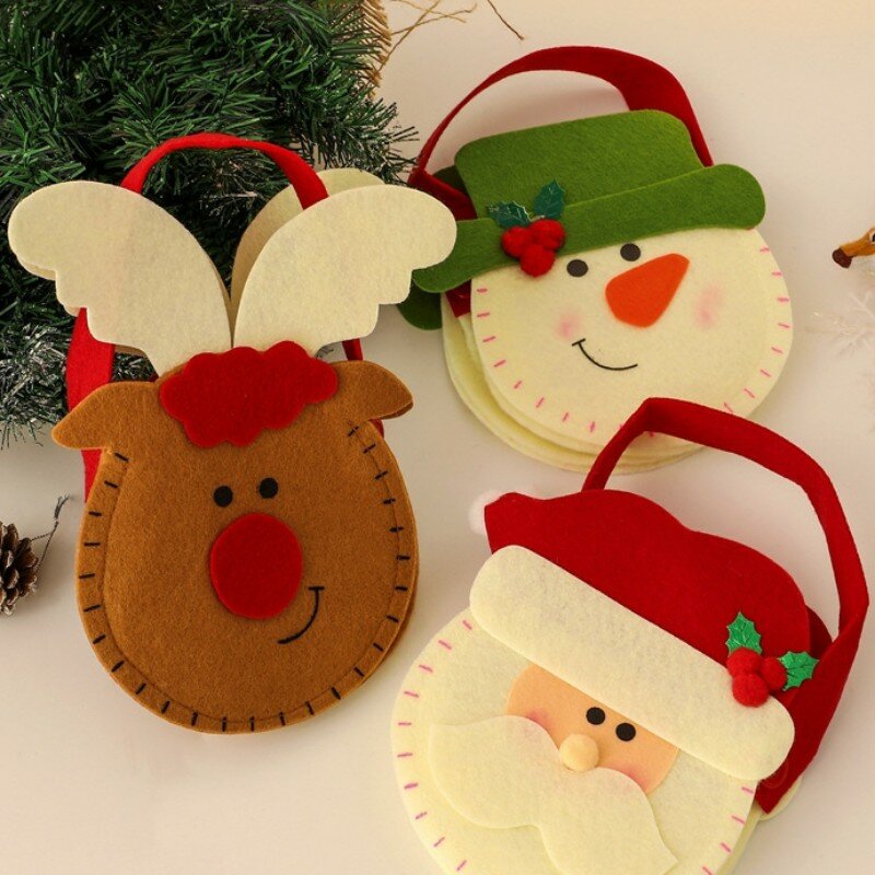 Cartoon Christmas Gift Bag para crianças, Papai Noel, boneco de neve, alces, Xmas Handbag, Cloth Candy Bag, Feliz Natal Decorações, Ano Novo