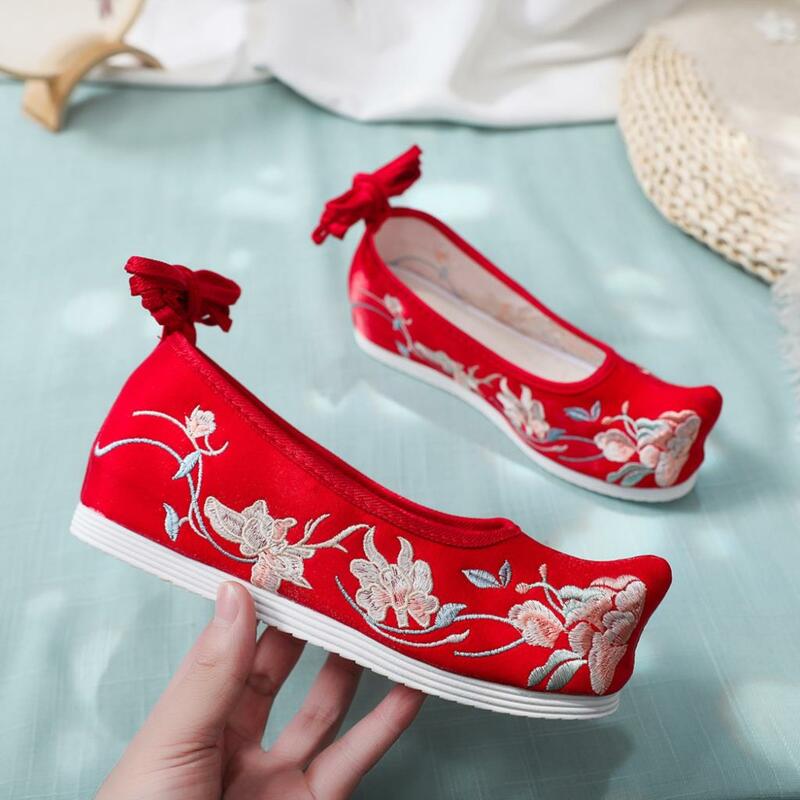 Antiche scarpe cinesi Hanfu tradizionale danza Performance ricamo Canva piatto orientale donne matrimonio caviglia altezza interna