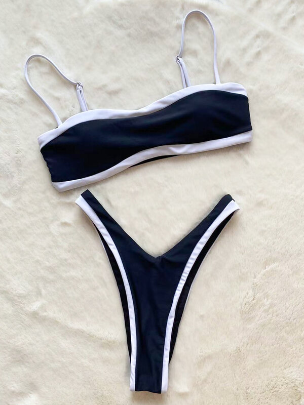Bikini Bandeau para mujer, traje de baño Sexy, conjunto de microbikini brasileño, ropa de playa negra, 2023