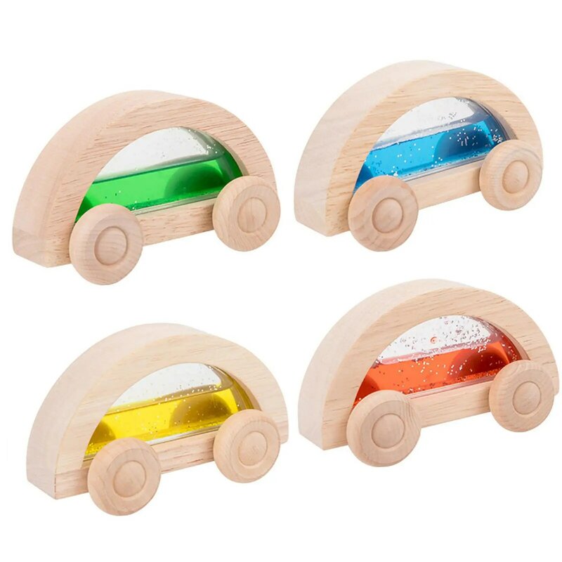 4Pcs Colorful Car Play Set Color Perception Sensory Toy Wooden Baby Push Toys for Preschool Holidays Birthday Party Pretend Play