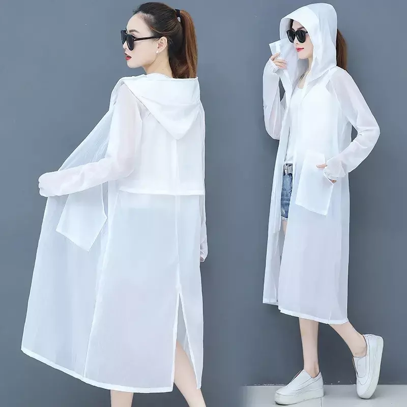 Women's Long Sun Protection Clothing 2023 New Summer Fashion Thin Anti Ultraviolet Outerwear Hooded Jacket Kimono Ladies Top 708