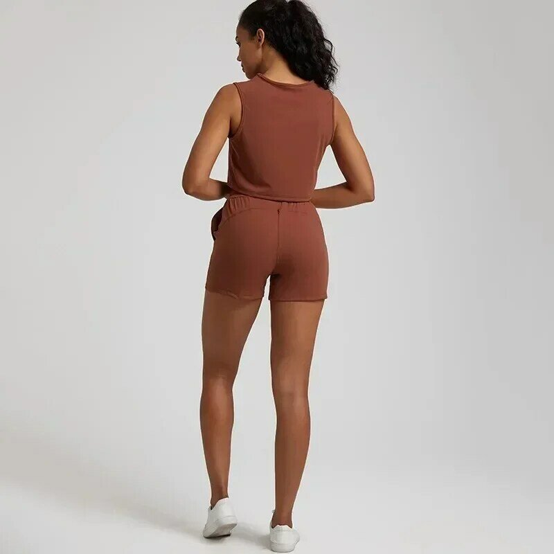 Zitrone Frauen Soft Gym Fitness Yoga Set Kordel zug Tasche kurzes Bein Kurzarm T-Shirt Top Anzug umfassende Training Jog Frauen