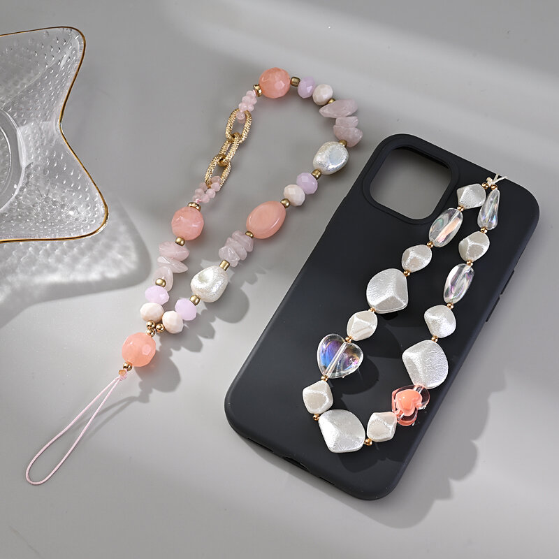 Creative Fashion Acrylic Pearl Cellphone Chain For Women Girl Sweet Telephone Lanyard Anti-Drop Mobile Phone Hang Rope Jewelry