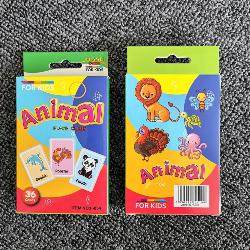 Tarjeta cognitiva de aprendizaje temprano para niños pequeños y bebés, tarjeta flash visual de color, ayuda para la enseñanza, material de animales