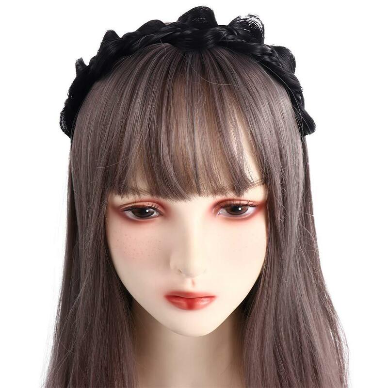 Cute Non-slip Girl Twist Braided Wash Face Headband Korean Style Headwear Female Hairbands Wig Headband Wide Hair Hoop