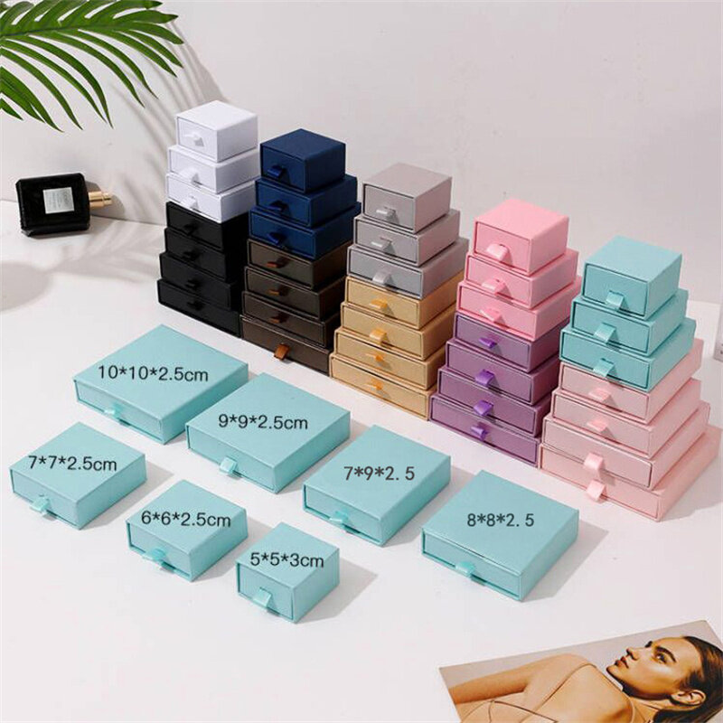 10pcs Kraft Paper Drawer Jewelry Box for Ring Earring Necklace Bracelet Organizer Storage Cardboard Gift Box Packaging Supplies