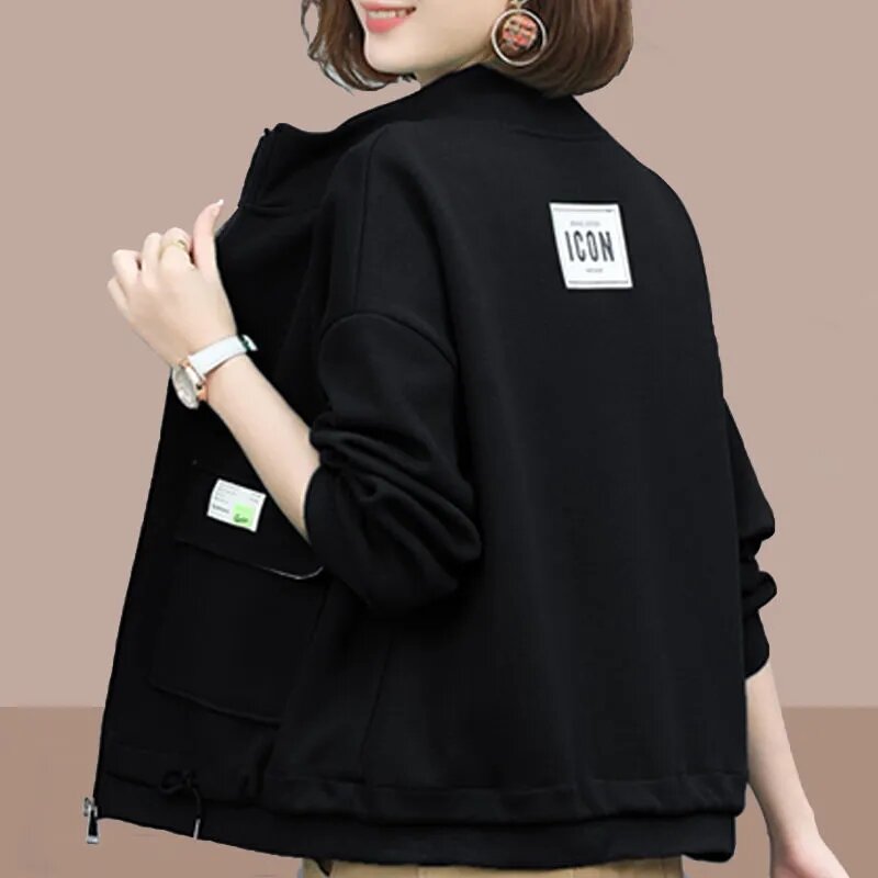Abrigo corto para mujer, chaqueta holgada de cuello redondo con bolsillo, estilo coreano, para primavera y otoño, 2022