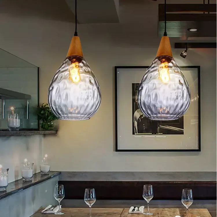 Lampu gantung Modern, lampu gantung kaca kayu kreatif suspensi luminer samping tempat tidur ruang tamu restoran Bar lampu gantung