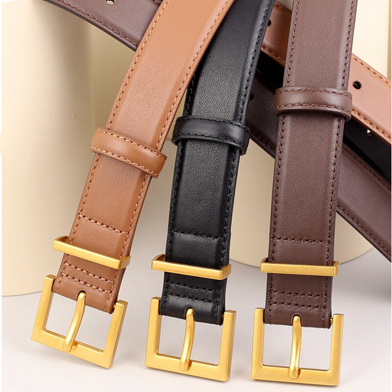 Cinturón de piel de vaca para mujer, 3,0 CM, cintura de cuero genuino de alta calidad, cien cinturones Vaqueros, sentido avanzado