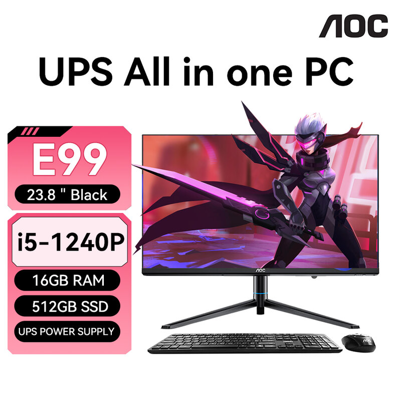 AOC All-in-one Computer E99 23.8-inch i5-1240P 16G+512G Desktop Gaming AIO Home Office WiFi Wired Keyboard PC Desktops Computers