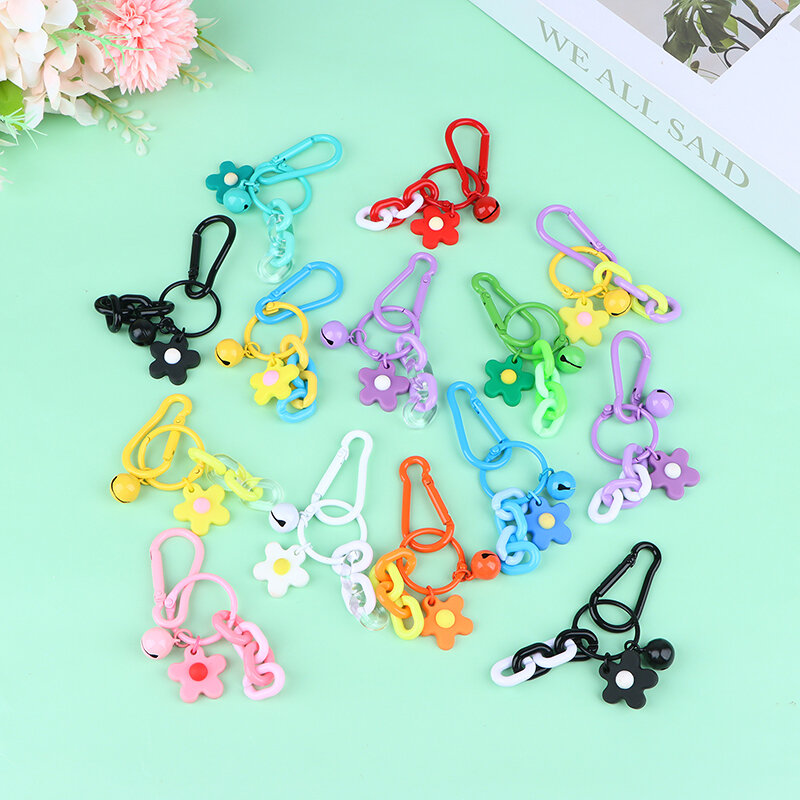 New Korean Colorful Flowers Keychain Car Keyring Pendant For Girls Bag Ornaments Fashion Hanging Decorations