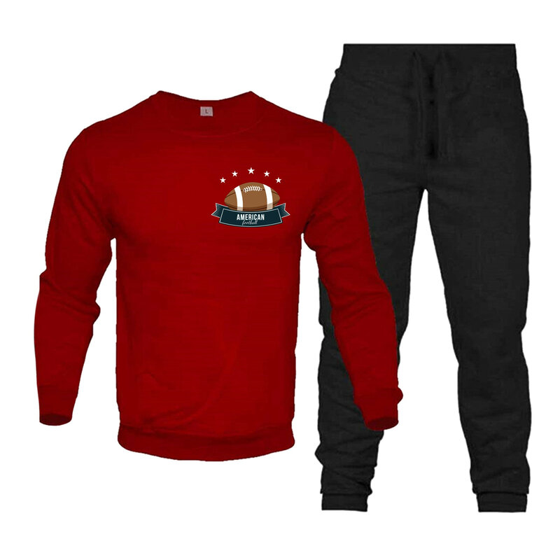 Conjunto esportivo de 2 peças de rúgbi masculino, conjunto esportivo casual, camiseta e calça de manga comprida, roupas masculinas monocromáticas, primavera, outono