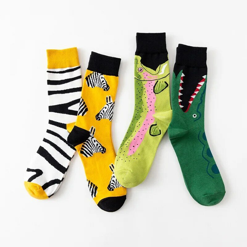 Fashion color men's socks in the tube horse striped crocodile animal series personalized couple socks